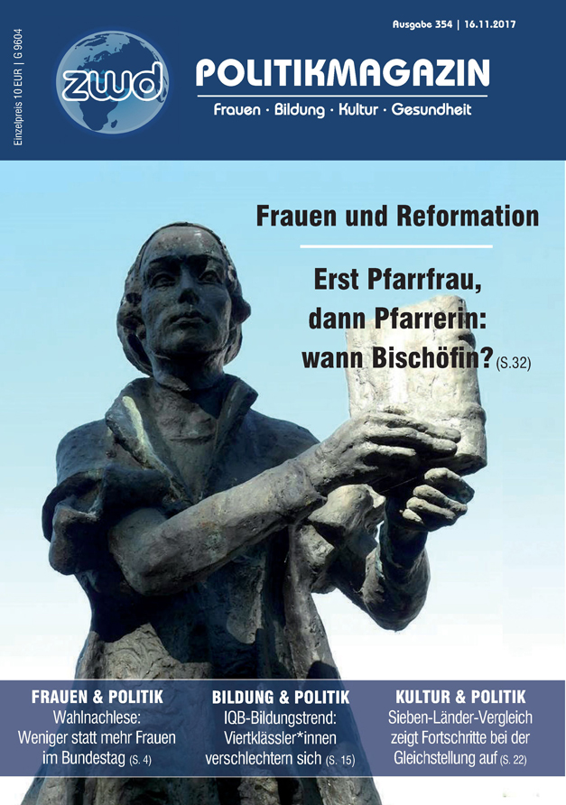 Unser Titelbild: Das Standbild der Argula von Grumbach vor der Evangelischen Erlöserkirche in Beratzhausen. - Bild: Roland Thürmel